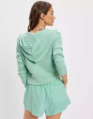 Sweat à Capuche American Eagle AE Sun Set Zip-Up Vert Femme | ZJP-95971646